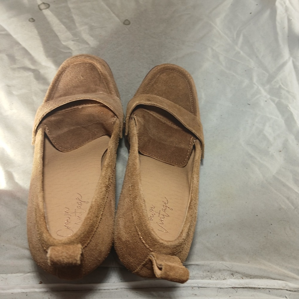 Crown Vintage Alivia Suede‎ Loafer Pumps 6.5 Tan Lug Sole Block Heel Academia - Picture 7 of 10